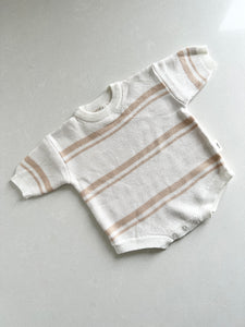 KNITTED STRIPED ROMPER | LATTE