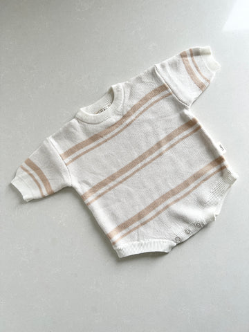 KNITTED STRIPED ROMPER | LATTE