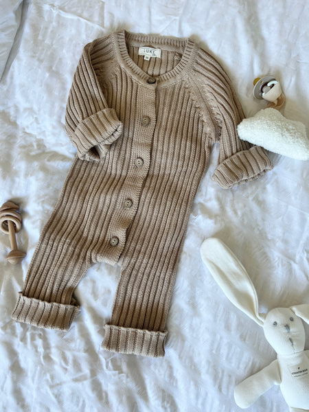 RIBBED KNIT ROMPER | BISCUIT