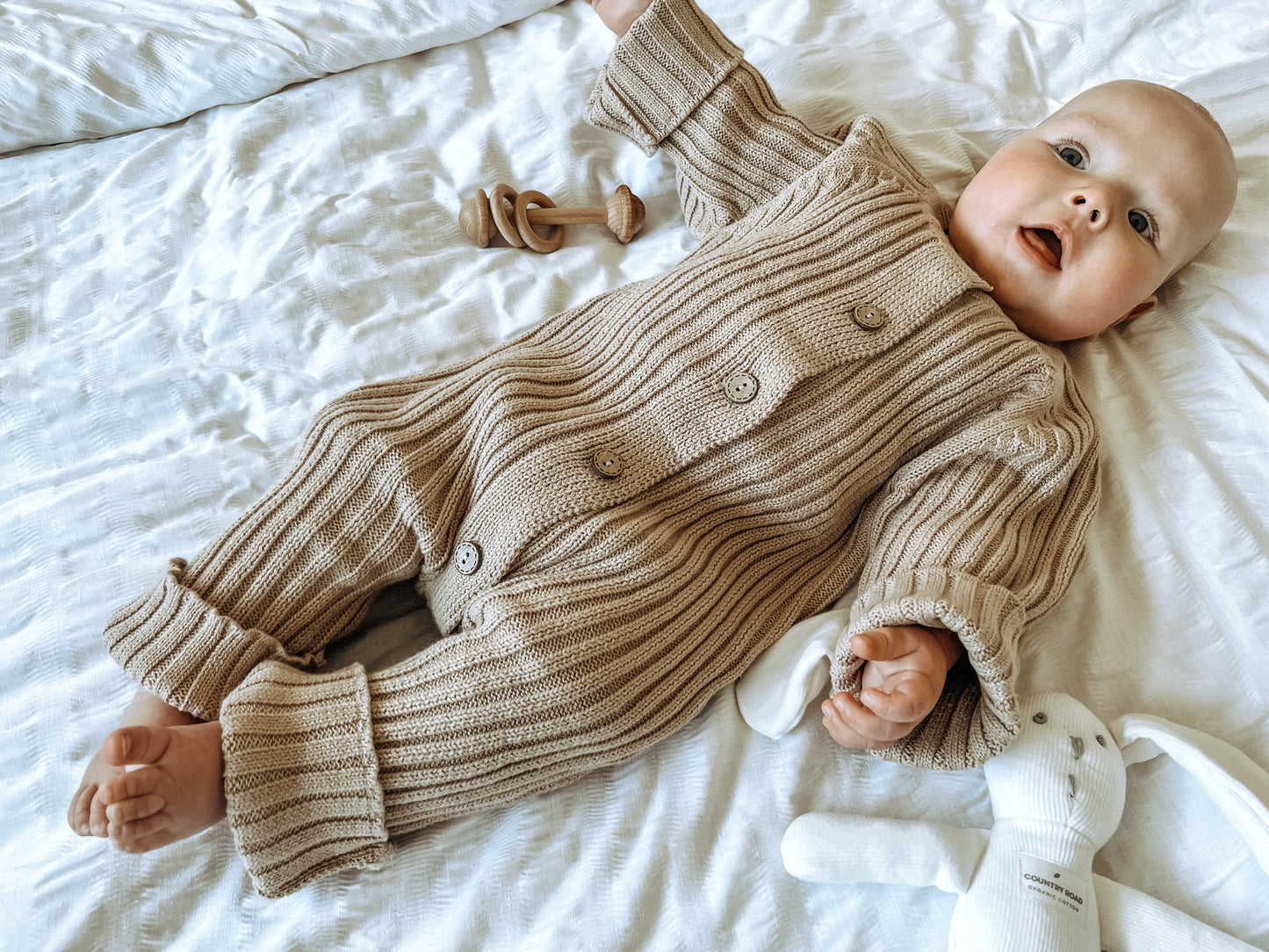 RIBBED KNIT ROMPER | BISCUIT