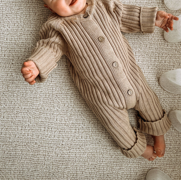 RIBBED KNIT ROMPER | BISCUIT